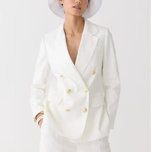 J. CREW Bristol Stretch Linen Double Breasted Blazer White Jacket Size 4 - Picture 1 of 14